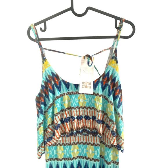 Mimi Chica Nordstrom Dress Size Medium Sexy Aztec Print strappy Maxi - Picture 2 of 7